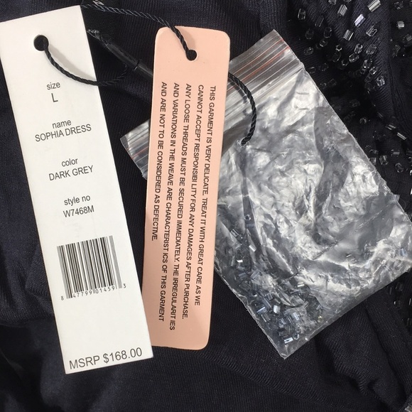 W118 By Walter Baker Dark Gray Beaded Sophia Shift Dress Womens Large Racerback‎ - Picture 7 of 14